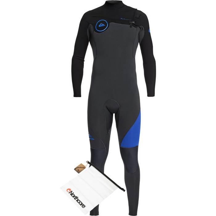 Quiksilver Mens Syncro 3/2mm Chest Zip Wetsuit Graphite / Black / Deep Cyannine & Northcore Waterproof Wetsuit Bag