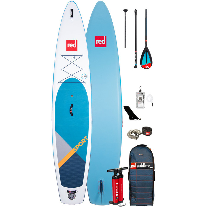 2020 Red Paddle Co Sport MSL 12'6 "aufblasbares Stand Up Paddle Board - Carbon / Nylon Midi Paddel Paket