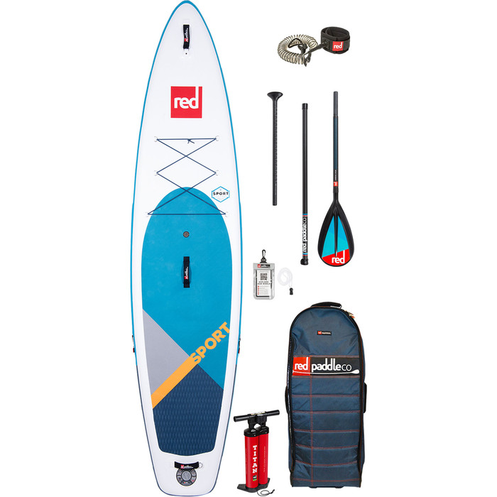 2020 Red Paddle Co Sport MSL 11'3 "aufblasbares Stand Up Paddle Board - Carbon / Nylon Midi Paddel Paket