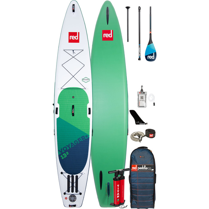 Red Paddle Co Voyager Pluss 13'2 "oppblsbar Stand Up Paddle Board - Karbon 100 Padle Pakke