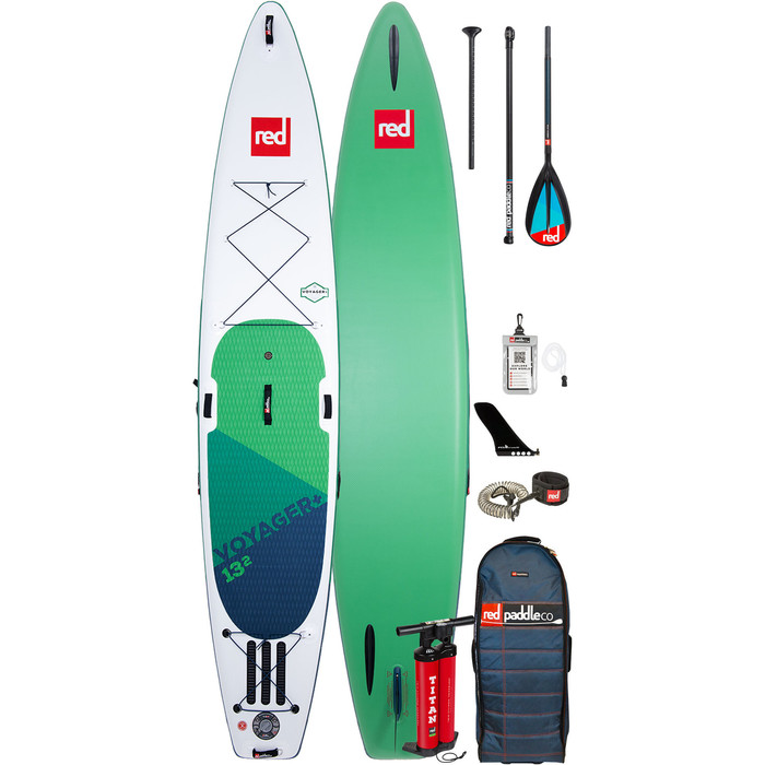 Stand Up Paddle Board Gonflable Red Paddle Co Voyager Plus 13'2 "- Paquet De Paddle Midi En Carbone / Nylon