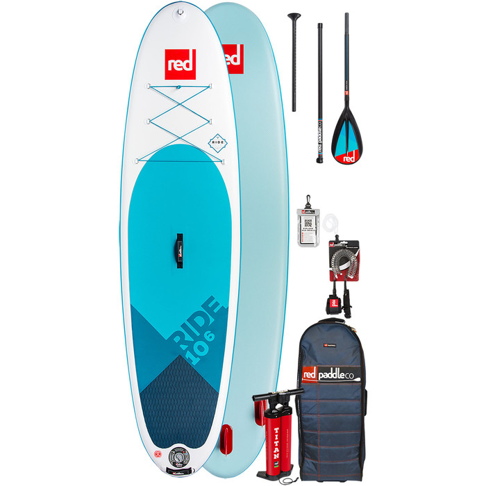 2024 Red Paddle Co Ride 10'6 Aufblasbare Stand Up Paddle Board - Carbon / Nylon Paket