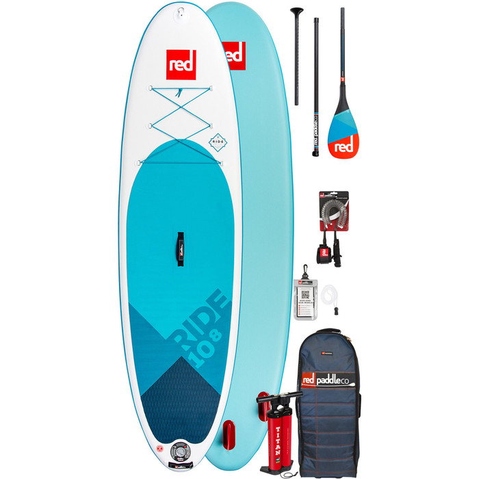 2024 Red Paddle Co Ride 10'8 Opblaasbare Stand Up Paddle Board - Carbon 50 Paddle-pakket
