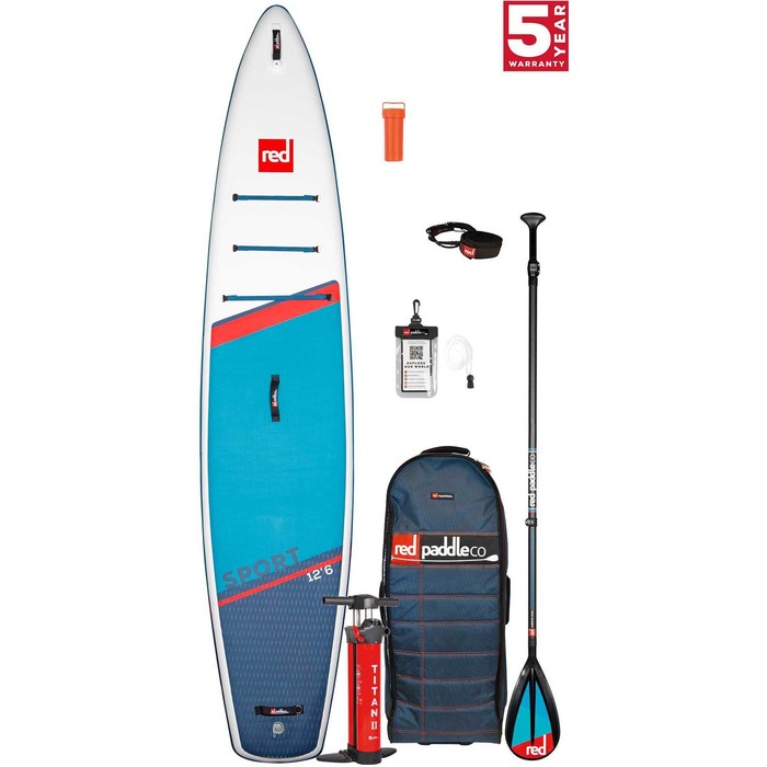 2021 Red Paddle Co Sport 12'6 Touring Stand Up Paddle Board, Bag, Pump, Paddle & Leash - Carbon / Nylon Package