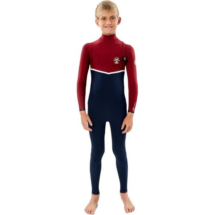 2020 Rip Curl Junior Flashbomb 4/3mm Zip Free Wetsuit WSMYYB - Navy / Red
