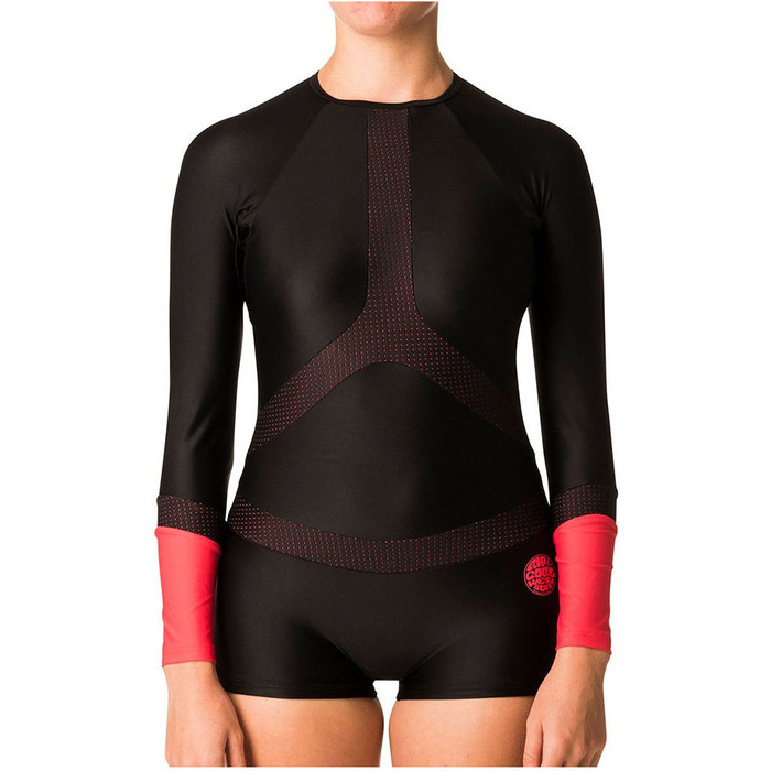 Rip Curl Womens Long Sleeve BoyLeg UV Surf Lycra Suit Black / Red WLY6KW