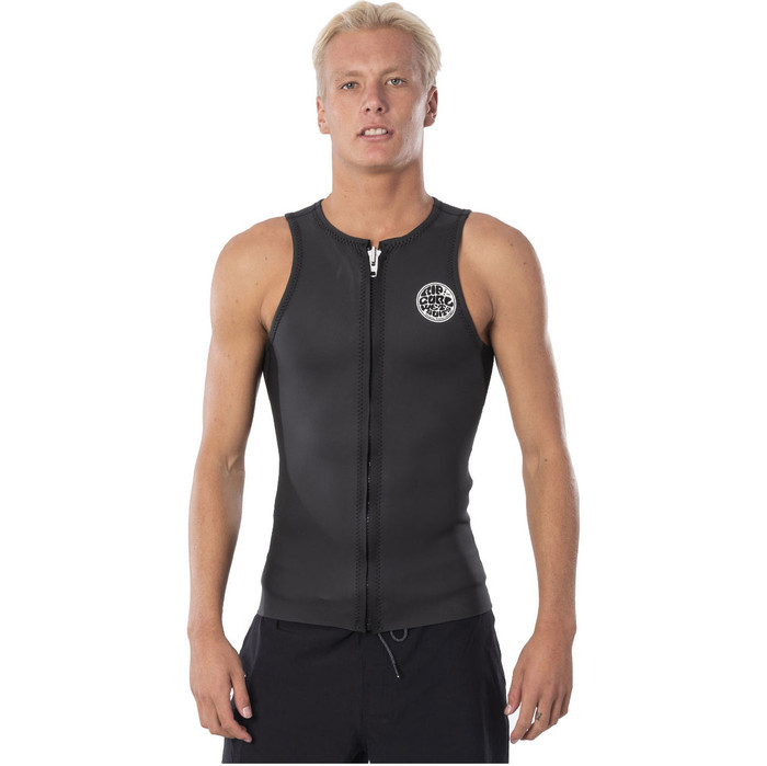 Black Rip Curl Mens Dawn Patrol Front Zip Neoprene Wetsuit Vest Top E5 mesh Smoothy Body and top arms Easy Stretch