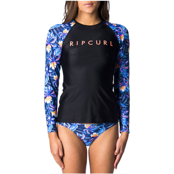 Rip Curl Tropic Tribe Dames Relaxed Lange Mouw Rash Vest Navy Wly7qw