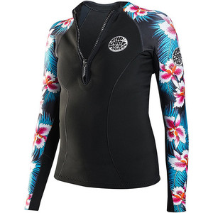 Rip Curl Womens G-Bomb 1mm Long Sleeve Front Zip Neo Jacket Black SUB WVE6KW