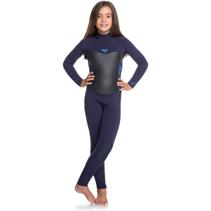 2020 Roxy Girls Syncro 3/2mm Back Zip Wetsuit Blue Ribbon / Coral Flame ERGW103013