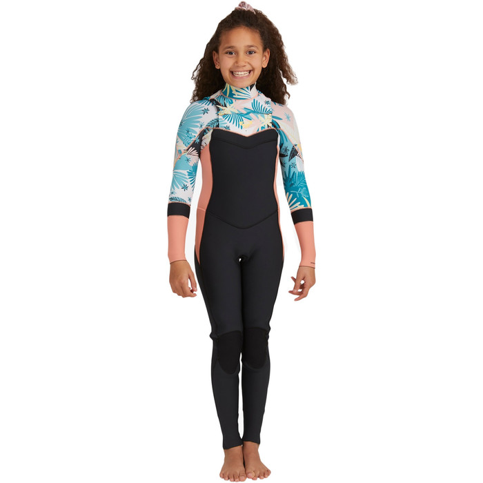 2021 Roxy Girls Syncro 3/2mm Chest Zip GBS Wetsuit ERGW103045 - Black / Pale Coral / Butter