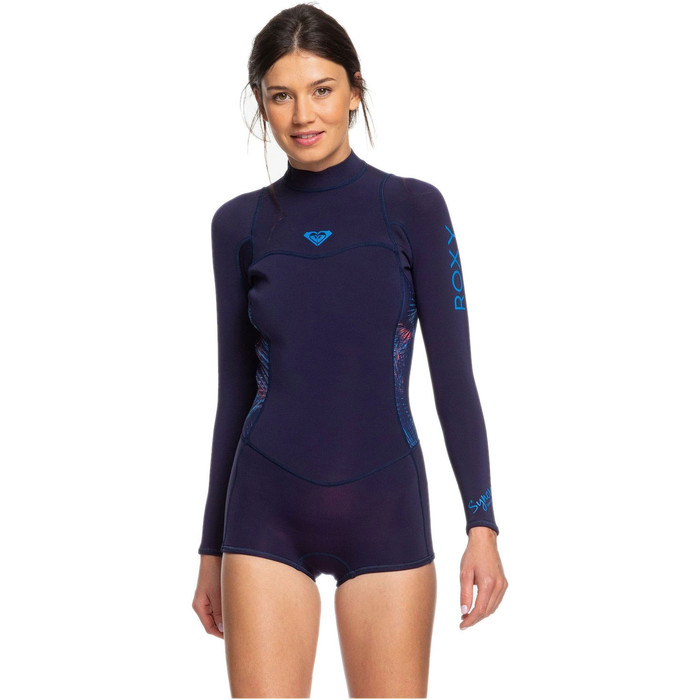 2020 Roxy Mulheres 2mm Syncro Manga Comprida Spring Shorty Wetsuit Erjw403014 - Azul / Coral
