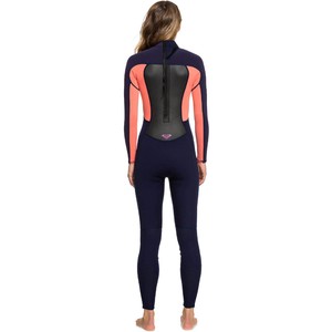 2020 Roxy Vrouwen Prologue 4/3mm Back Zip Wetsuit Erjw103072 - Blauw Lint / Coral Vlam