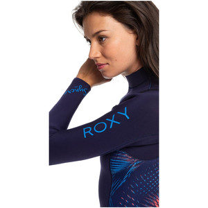 2020 Roxy Vrouwen Syncro 4/3mm Chest Zip Wetsuit Blauw Lint / Coral Vlam Erjw103022