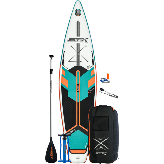 2020 Stx Touring 12'6 Opblaasbare Stand Up Paddle Board Pakket - Board, Tas, Peddel, Pomp & Leash - Mint / Oranje