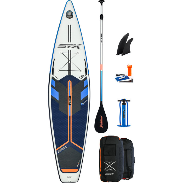 2021 Stx Touring Windsurf 11'6 Stand Up Paddle Board Inflable De Pie - Tabla, Bolsa, Remo, Bomba Y Correa - Azul / Naranja