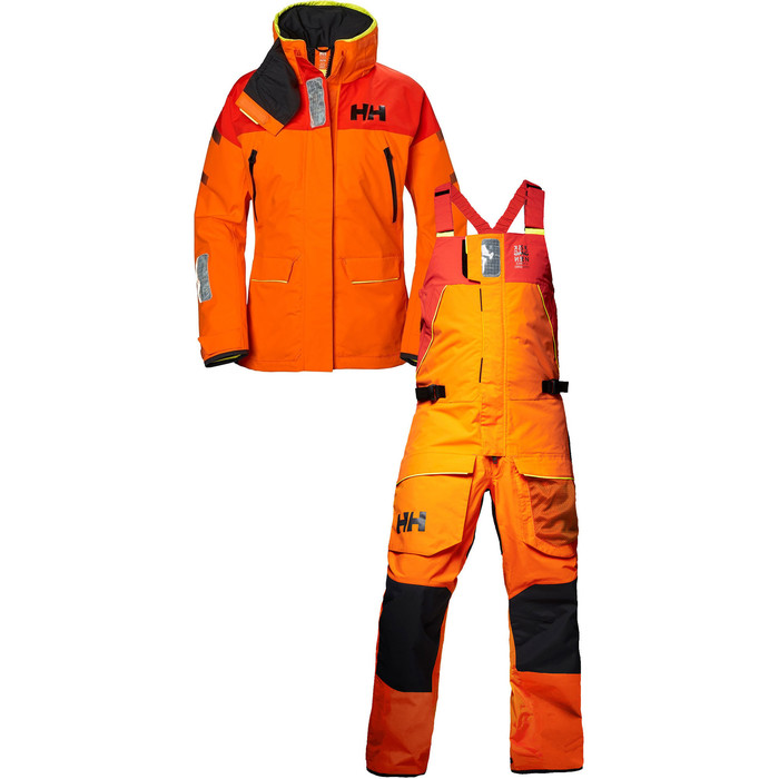 2019 Helly Hansen Femmes Skagen Offshore Veste 33920 & Pantalon 33921 Combi Set Blaze Orange
