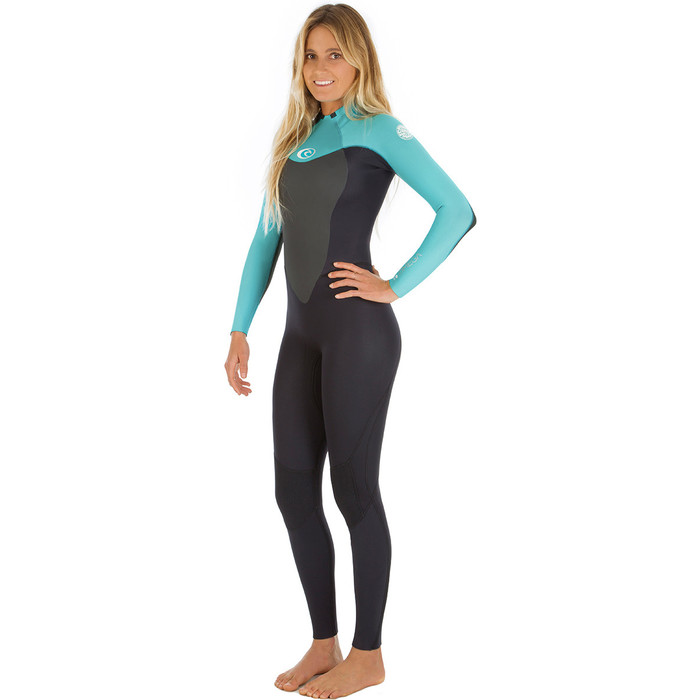 2017 Rip Curl LADIES Omega 5 / 3mm Indietro Zip GBS Wetsuit Nero / Turchese WSM4MW - 2ND