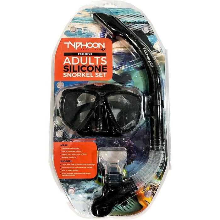 Typhoon Pro Adult Silicone Mask & Snorkel Set 320384 - Black