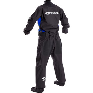 2019 Typhoon Womens Ezeedon 3 Drysuit Front Zip + Fabric Socks & Underfleece Black / Blue 100159