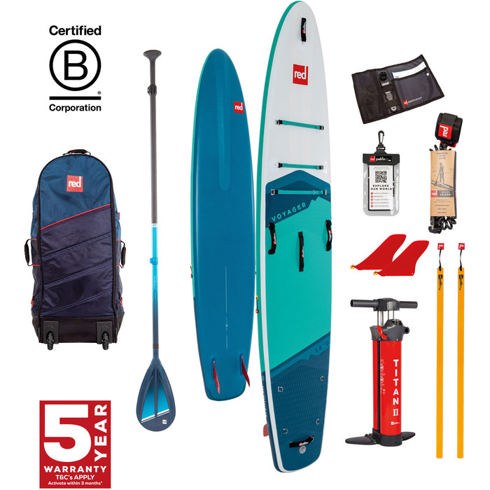 2024 Red Paddle Co 12'0'' Voyager MSL Stand Up Paddle Board , Tasche, Pumpe & Hybrid Tough Paddle Package 001-001-002-0063 - Blu