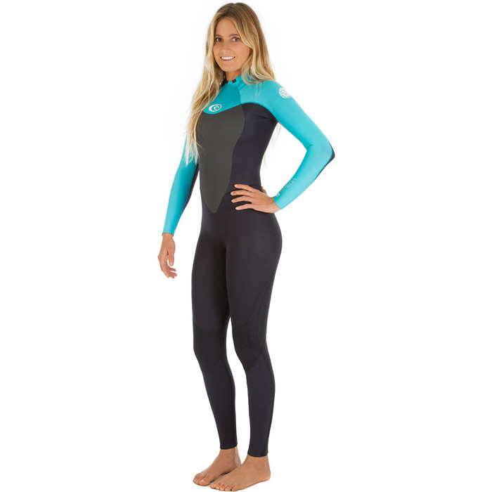 Rip Curl Vrouwen Omega 4/3mm Gbs Back Zip Wetsuit Zwart / Turquoise Wsm4cw