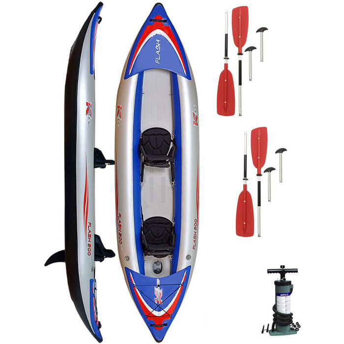 Z-Pro Flash 2 Man High Pressure Inflatable Kayak, Paddles & Pump Blue FL200