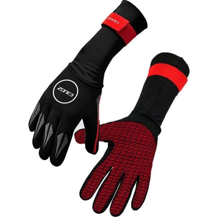 2023 Zone3 2mm Neoprene Swim Gloves NA18UNSG1 - Black / Red