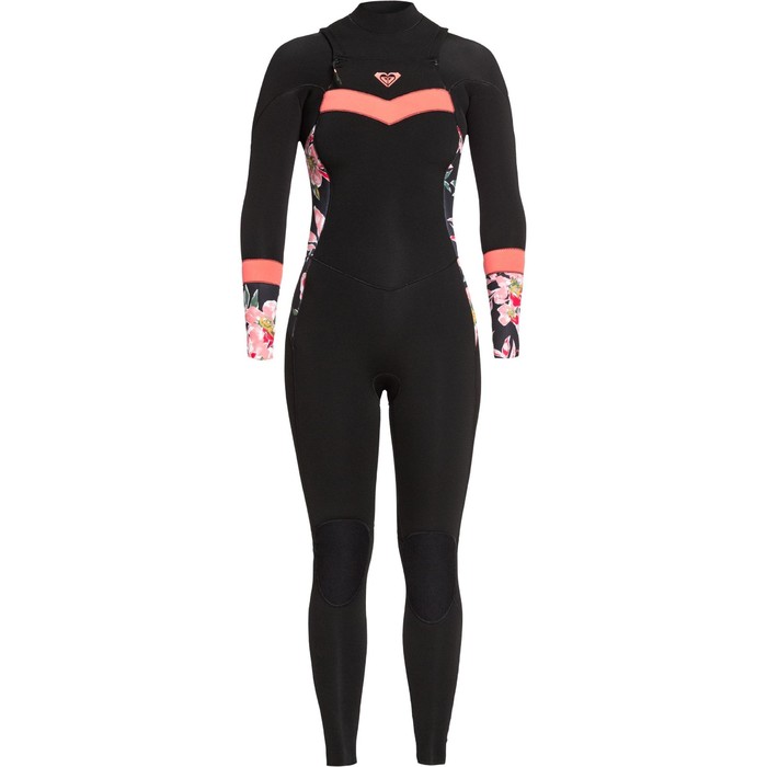 2020 Roxy Womens Syncro 5/4/3mm Chest Zip Wetsuit ERJW103057 - Black / Bright Coral