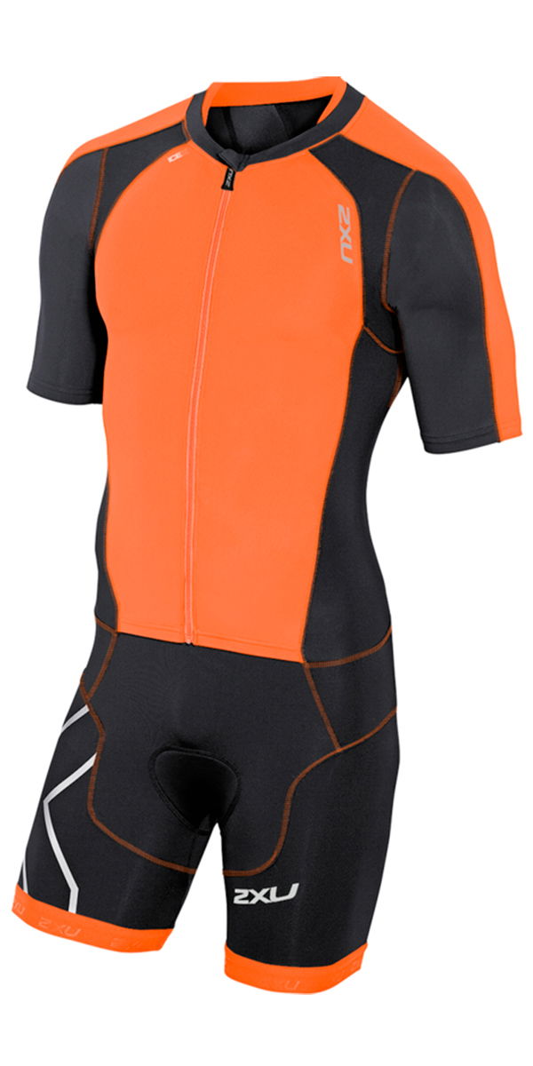 2XU Mens Compression Full Zip Trisuit Ink / Sunburst Orange