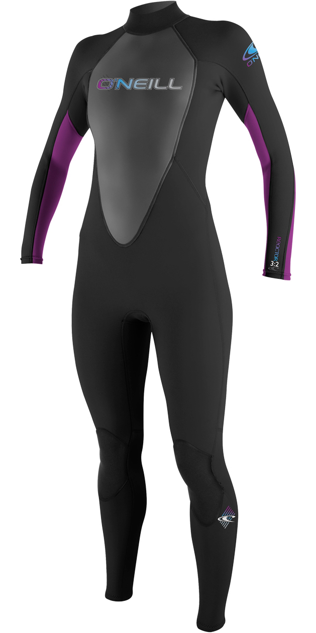 Tiki Tech Ladies 3/2mm Wetsuit Back Zip Steamer Flatlock Purple 