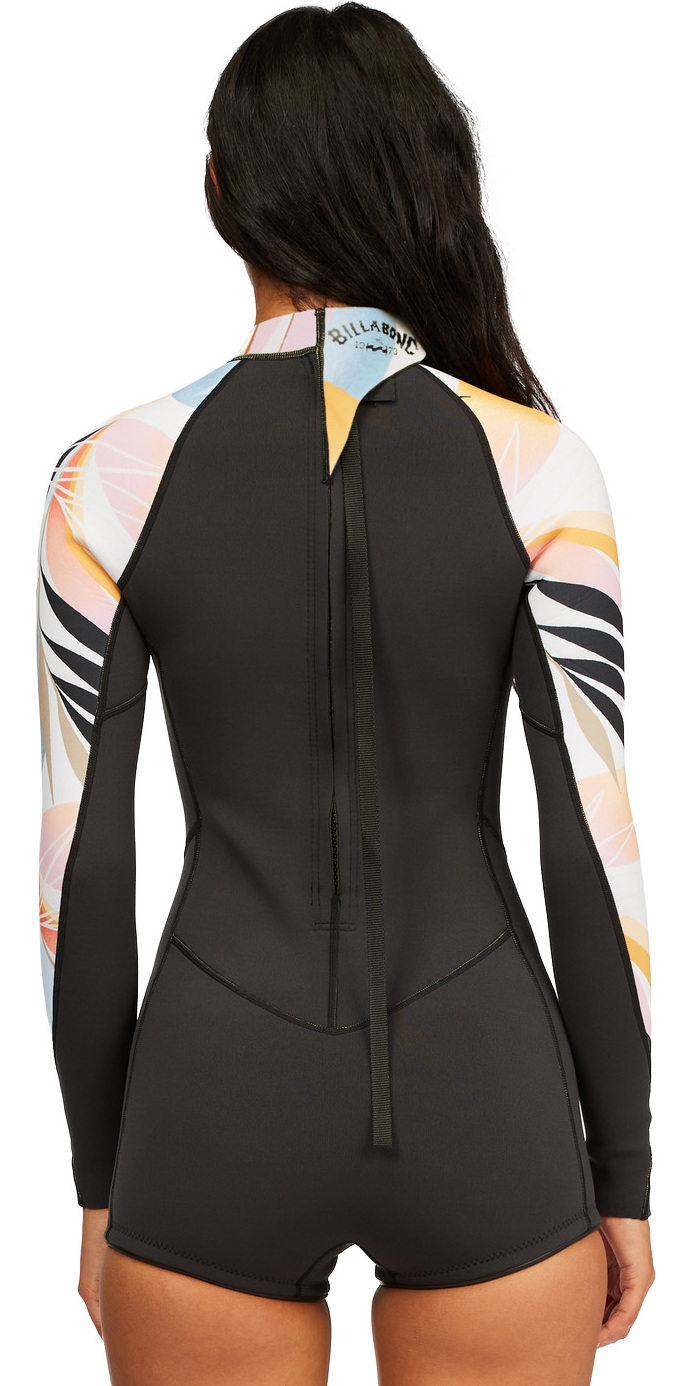 BILLABONG Womens Salty Daze 2MM Long Sleeve Spring Shorty Wetsuit Tribal Easy Stretch Thermal Lining