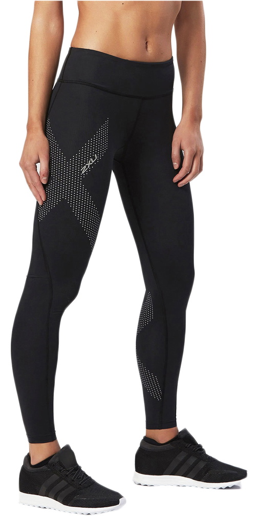 2XU Womens Mid-Rise Compression Tight BLACK / REFLECTIVE SPOT WA2864b