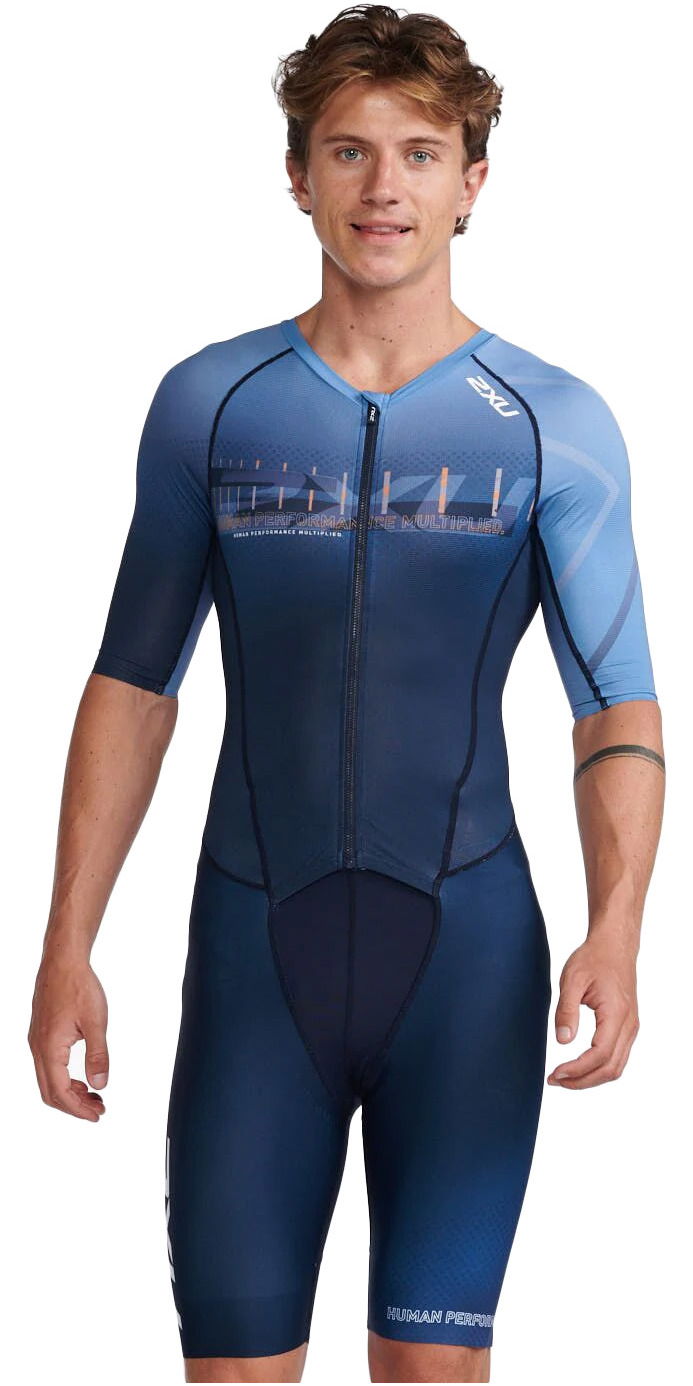 2022 2XU Mens Aero Sleeved Trisuit MT6426d - Midnight / Turmeric