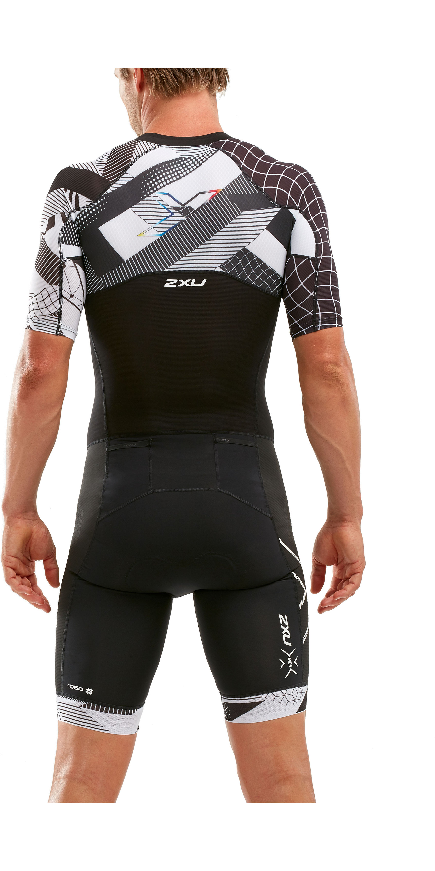 2XU Mens Compression Full Zip Short Sleeve Trisuit MT5516D - Black / Chroma | Watersports Outlet