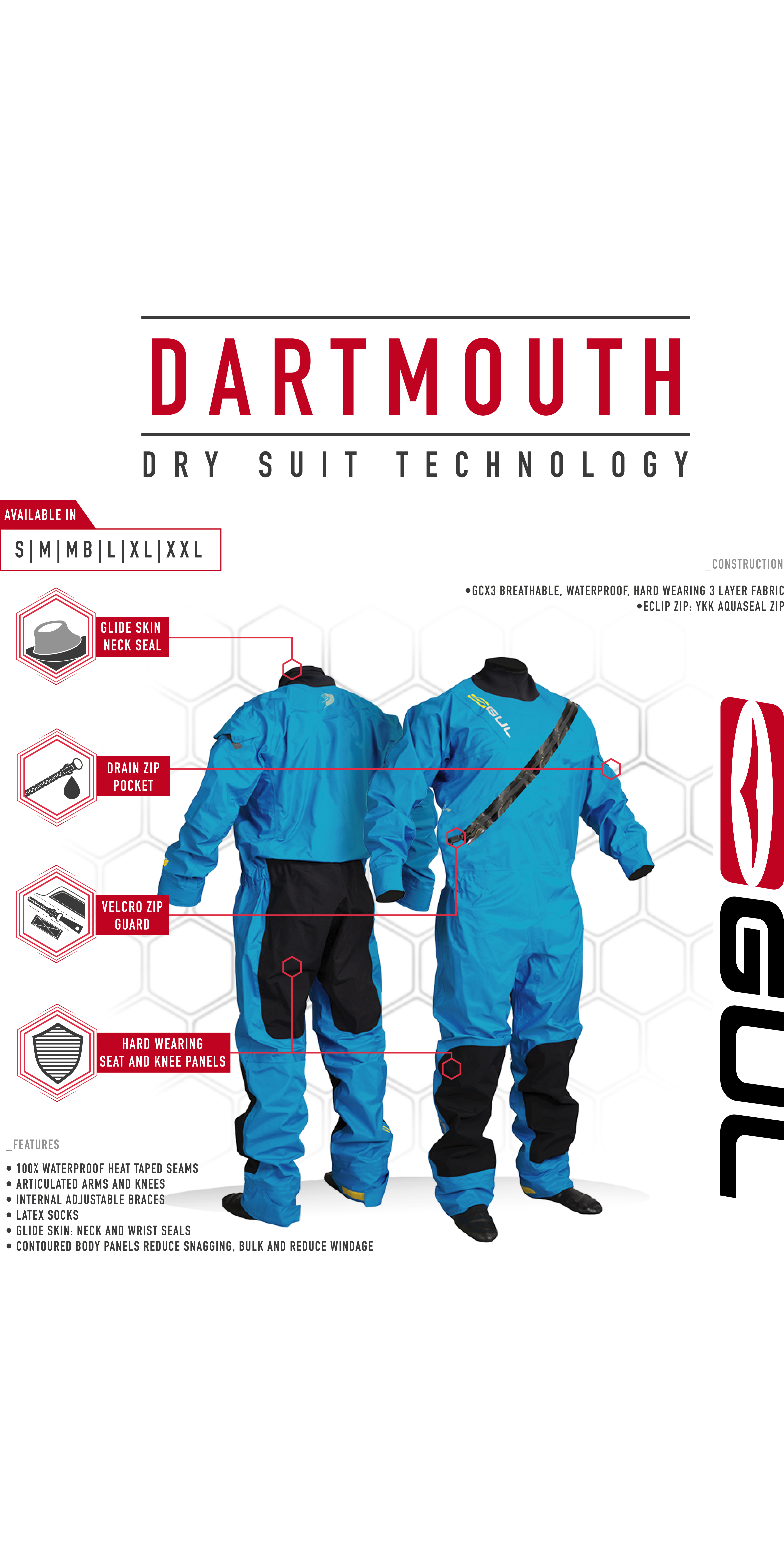 GUL 2018 Dartmouth Eclip Zip Drysuit Blue GM0378-B5 with Free Undersuit 