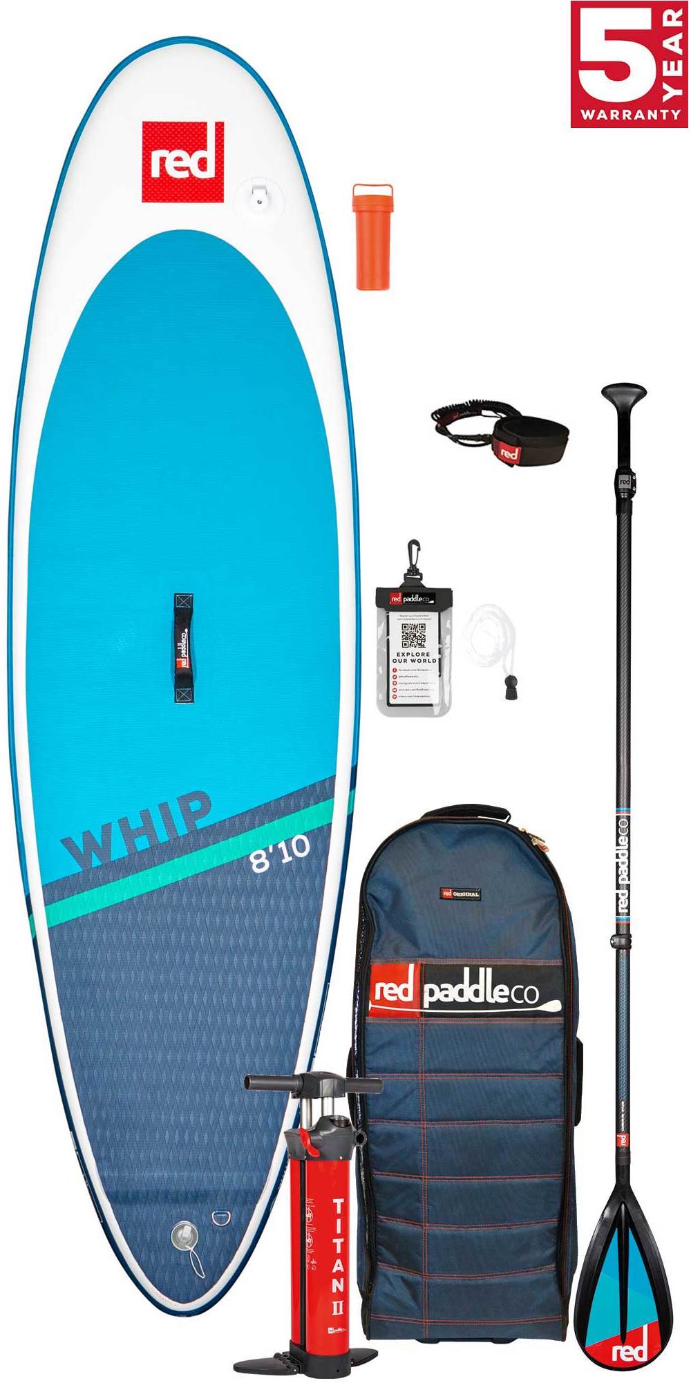2021 Red Paddle Co Whip 8'10 Surf Stand Up Paddle Board Bag Pump