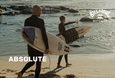 Wetsuits uit de Billabong Absolute serie, van shorty tot volledige pakken