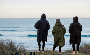 Three people in Nyord Changing Robes on the beach