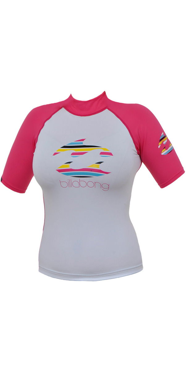 Billabong Ladies Short Sleeved Crush Rash Vest in White/Pink