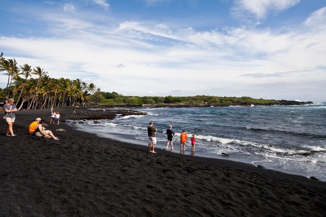 Black sand on the beach