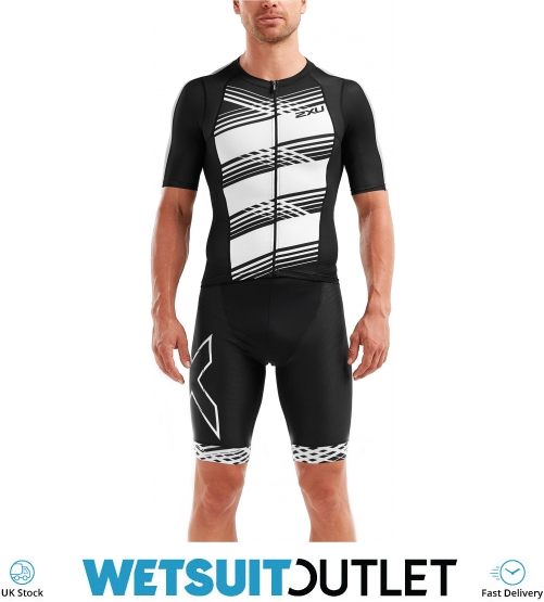 2019 2XU Mens Compression Short Sleeve Top Black White Lines MT5518a - Triathlon | Watersports Outlet