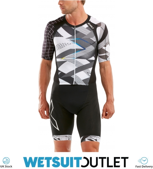 2021 2XU Mens Compression Full Zip Short Sleeve Trisuit - Black / Chroma | Watersports Outlet