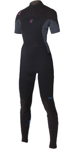2021 Magic Marine Womens Brand 3/2mm Short Arm Back Zip Wetsuit Black / Pink 160210