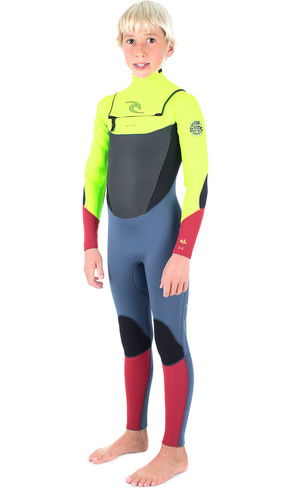 Rip Curl Junior Dawn Patrol 4/3mm GBS Chest Zip Wetsuit FLURO LEMON WSM6FB
