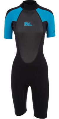 2020 Billabong Womens Launch 2mm Back Zip Shorty Wetsuit Black / Turquoise S42G03