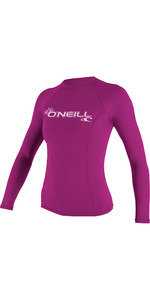 2022 O'Neill Womens Basic Skins Long Sleeve Crew Rash Vest FOX PINK 3549