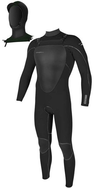 2018 O'Neill Mutant 5 / 4mm Com Capuz Peito Zip Wetsuit PRETO 4762