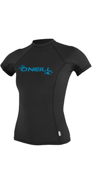 2019 O'Neill Dame Basic Skins Short Sleeve Crew Rash Vest BLACK 3548