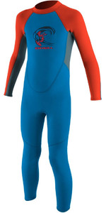 2023 O'neill Peuter Reactor 2mm Back Zip Wetsuit Blauw / Neon Rood 4868